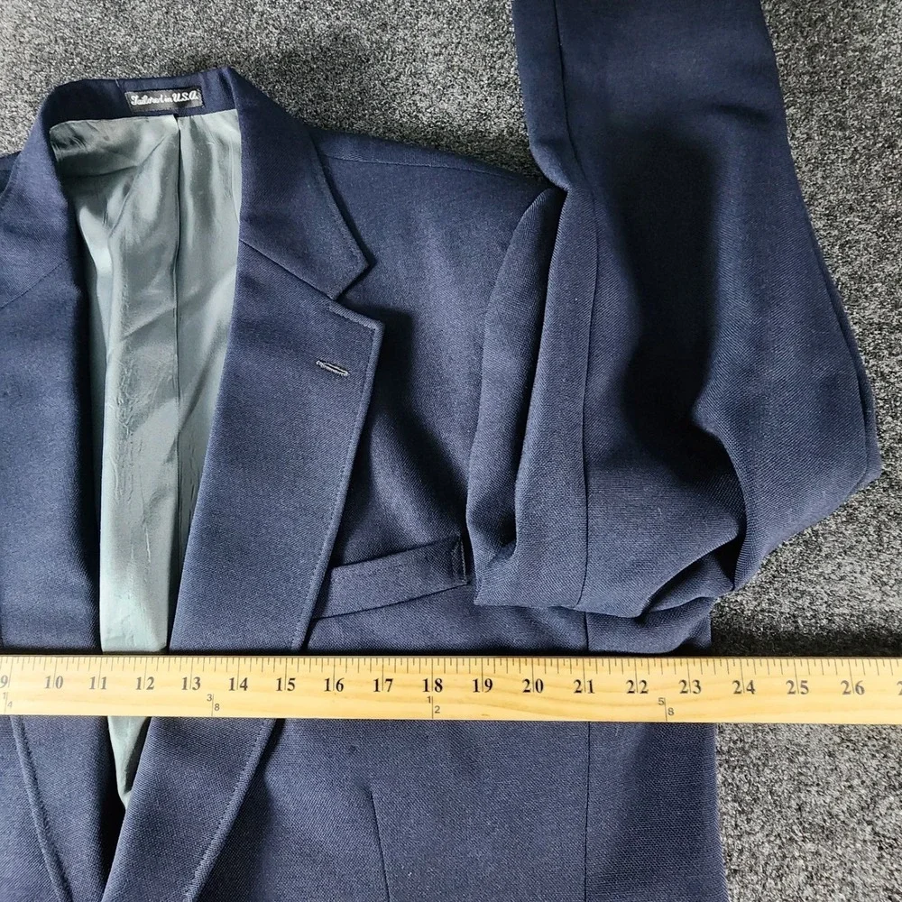 VTG Stafford Mens Navy Blue Hopsack Blazer Gold Crest Buttons USA Made Size 46R